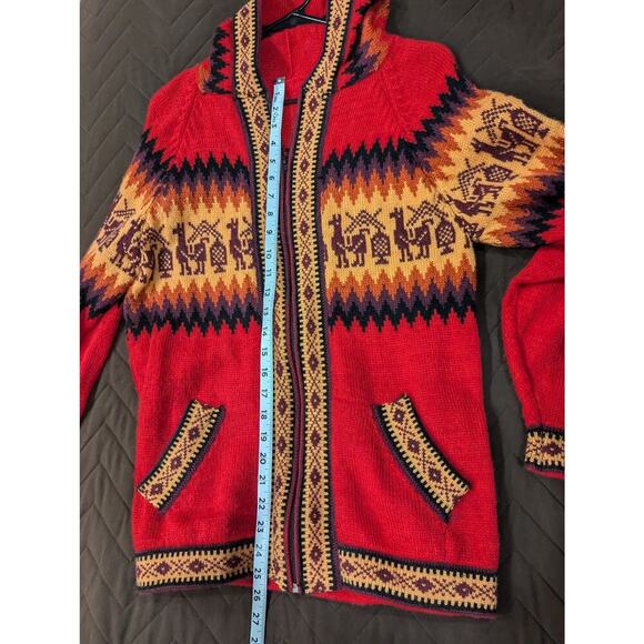 Women's hooded zip up cardigan w/alpaca knit print by the Market Path XL - Picture 4 of 5